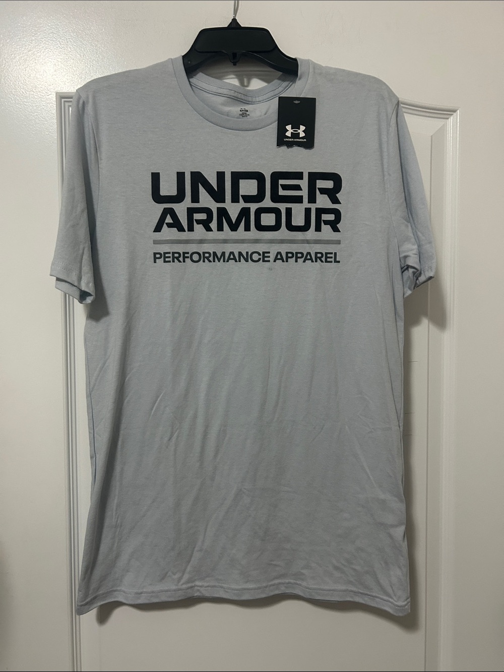 Under Armour Light Gray Short Sleeve Logo Tee - Black Print